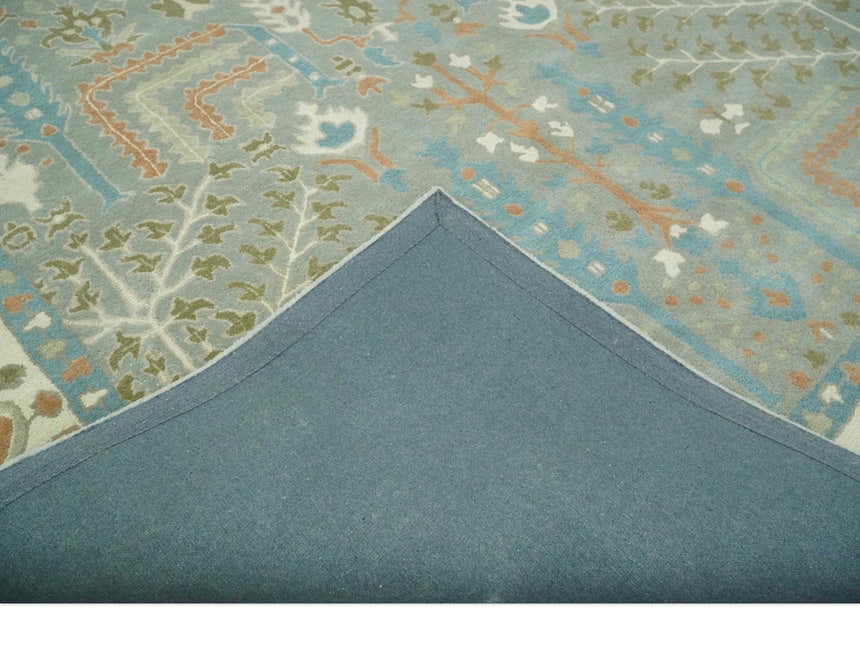 Tree of life Traditional Floral Gray, Beige, Green and Dark Peach Hand Tufted wool Area Rug