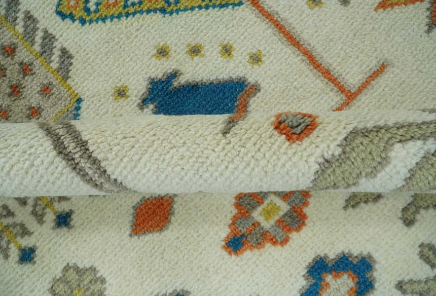 Tree of life Traditional Floral Ivory, Blue and Rust Hand Knotted Multi Size Wool Area Rug