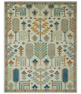 Tree of life Traditional Floral Ivory, Blue and Rust Hand Knotted Multi Size Wool Area Rug