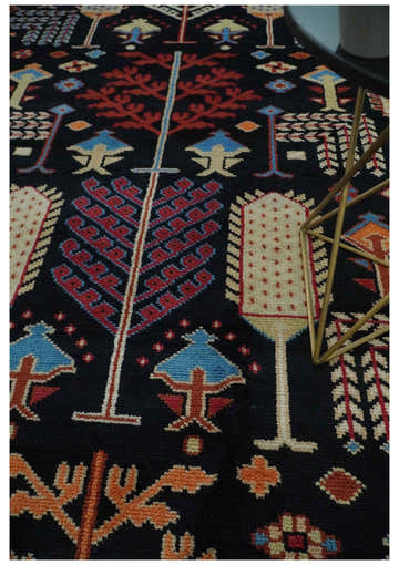 Tree of life Vibrant colorful Black, Beige, Peach and Blue Hand Knotted Traditional Oushak Custom Made wool area Rug