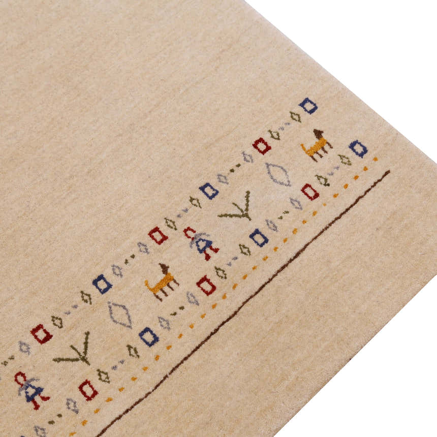 Tribal Border Ivory Design Hand Loomed Wool Area Rug