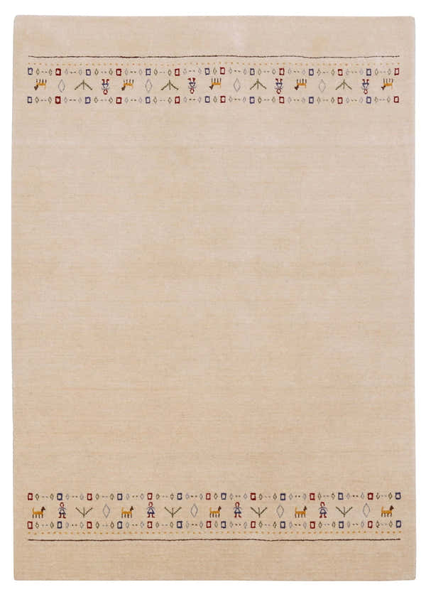 Tribal Border Ivory Design Hand Loomed Wool Area Rug