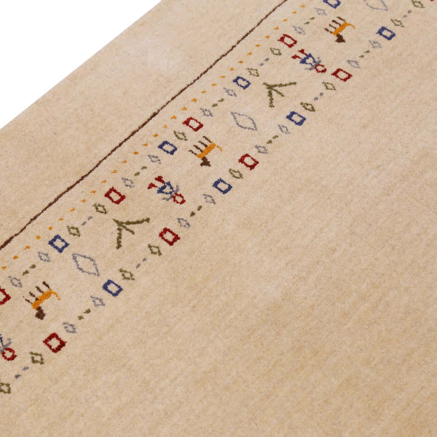 Tribal Border Ivory Design Hand Loomed Wool Area Rug
