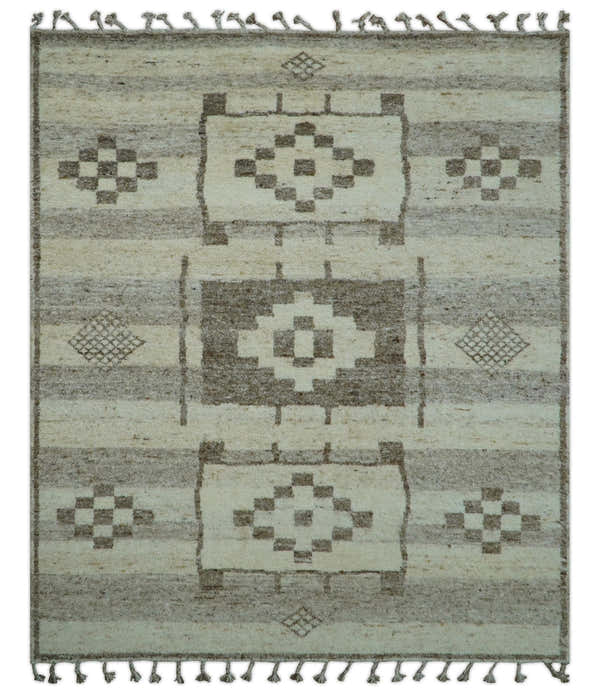 Tribal Custom Made Contemporary Beige Hand knotted Wool Area Rug