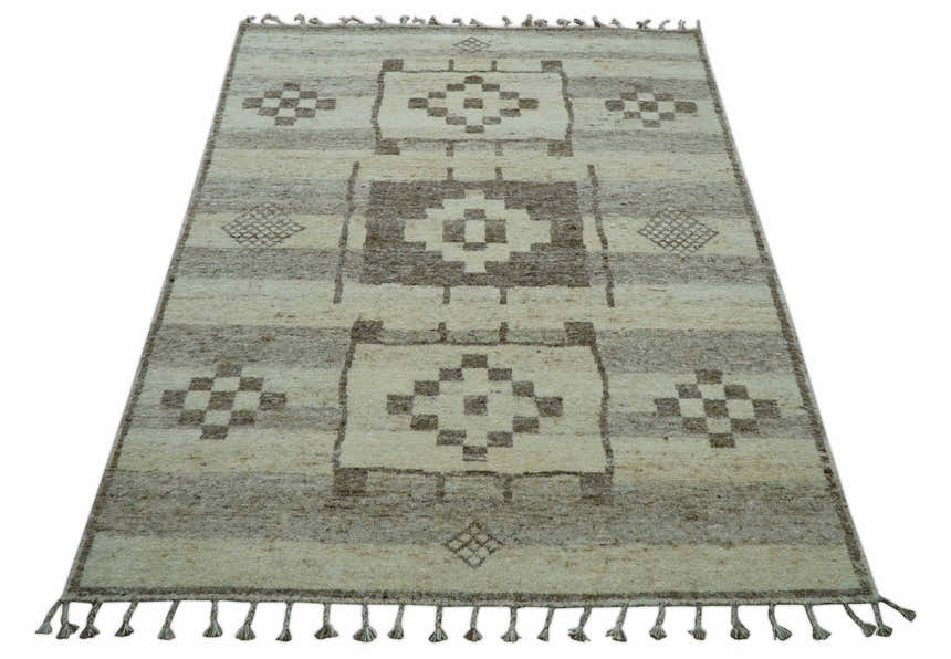 Tribal Custom Made Contemporary Beige Hand knotted Wool Area Rug