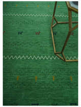 Tribal Design Green Custom Made Traditional Hand loom Wool Area Rug