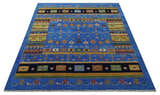 Tribal Gabbeh Blue, Black, Green and Rust Hand knotted Antique Look Traditional Wool Area Rug