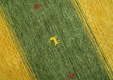 Tribal Gabbeh Green, Gold, Blue, Maroon and Ivory Stripes design Traditional Wool Area Rug