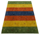 Tribal Gabbeh Green, Gold, Rust and Blue Stripes Design Multi Size Wool area Rug