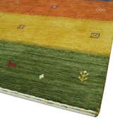 Tribal Gabbeh Green, Gold, Rust and Blue Stripes Design Multi Size Wool area Rug