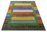 Tribal Gabbeh Green, Rust, Blue and Gold Hand knotted Antique Style Traditional Wool Area Rug
