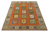 Tribal Gabbeh Rust, Ivory, Green and Beige Hand knotted Multi Size Antique Look Traditional Wool Area Rug