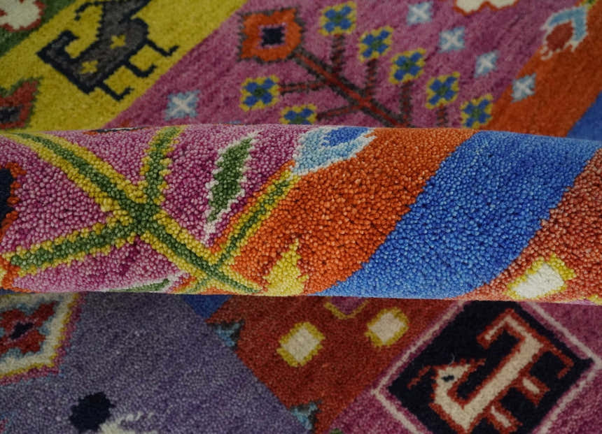 Tribal Gabbeh Rust, Ivory, Green and Pink Hand knotted Antique Look Traditional Wool Area Rug
