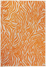 Close-up of the Nourison Aloha Orange area rug featuring a burnt orange zebra-like pattern on a neutral background.