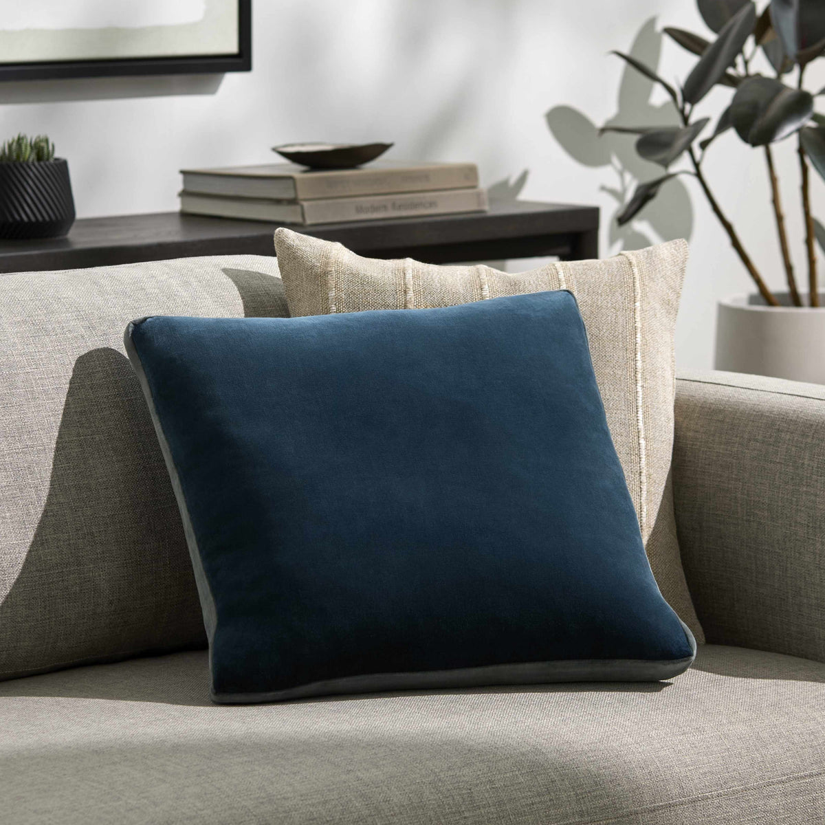 Noctra Midnight Blue Vertical Pleated Texture Modern Cotton Accent Pil ...