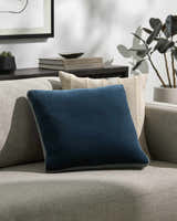 Noctra Midnight Blue Vertical Pleated Texture Modern Cotton Accent Pillow