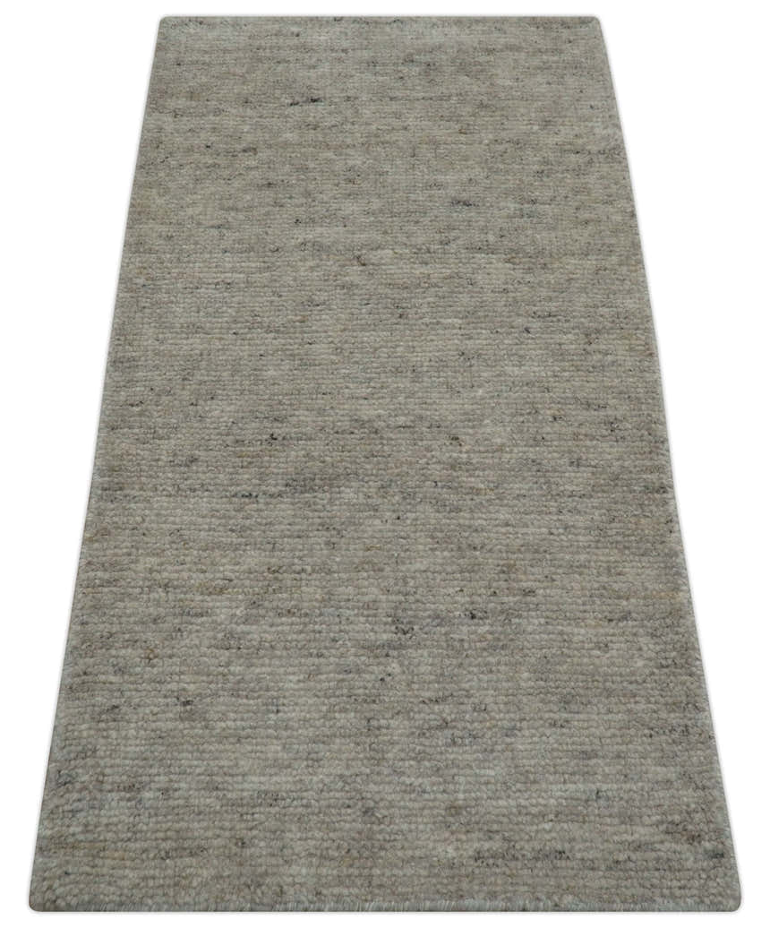 Tulu Modern Solid Beige Hand Knotted Wool Area Rug