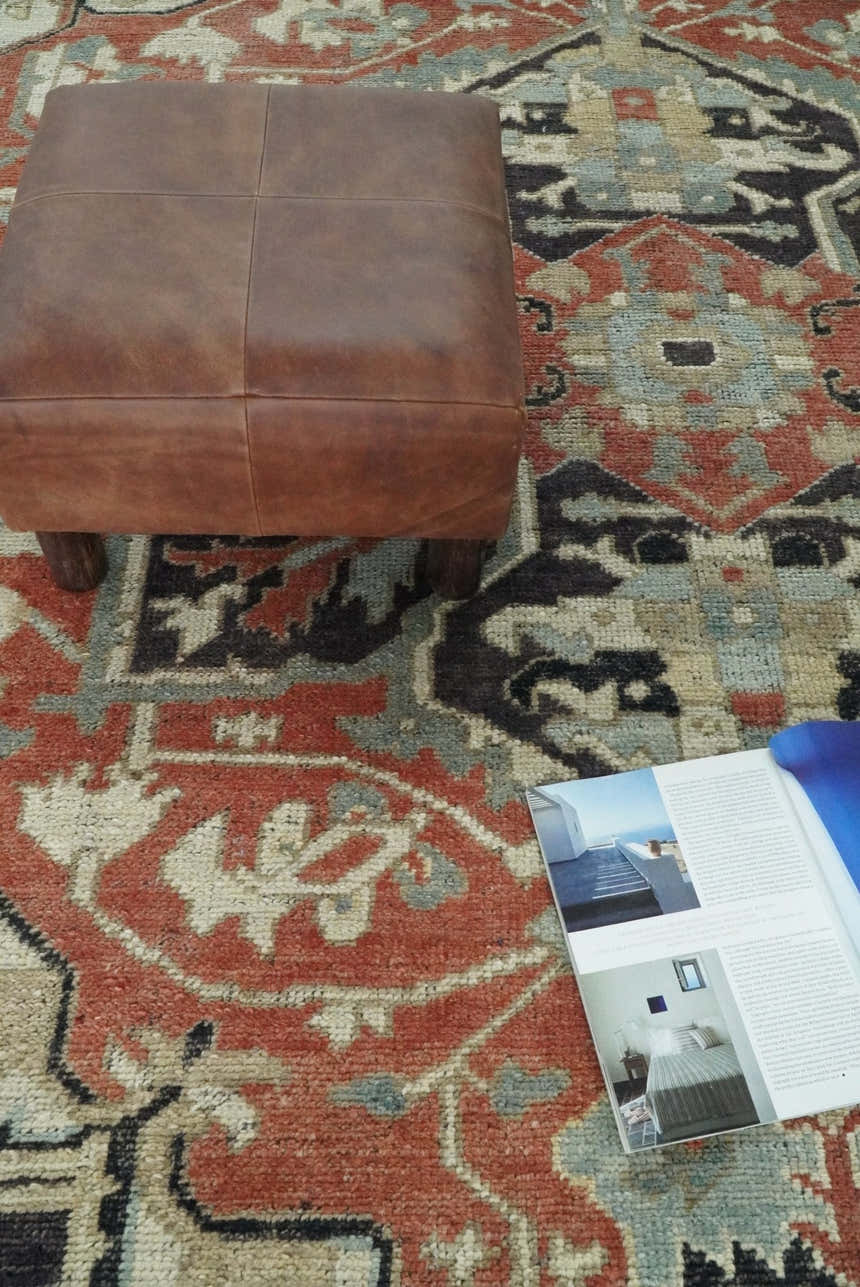 Traditional Heriz Rust And Beige Hand Knotted Wool Area Rug