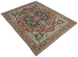 Traditional Heriz Rust And Beige Hand Knotted Wool Area Rug