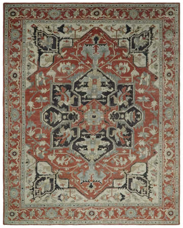 Traditional Heriz Rust And Beige Hand Knotted Wool Area Rug