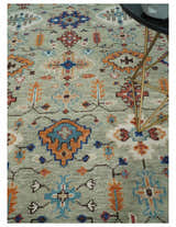 Turkish Knot Antique Green and Ivory Traditional Hand knotted Wool Rug