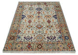 Turkish Knot Ivory and Green Colorful Traditional Multi Size Hand knotted Oushak Rug