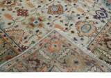 Turkish Knot Ivory and Green Colorful Traditional Multi Size Hand knotted Oushak Rug