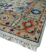 Turkish Knot Ivory and Green Colorful Traditional Multi Size Hand knotted Oushak Rug