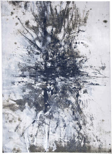 Feizy Gaspar rug close-up. Modern abstract design with distressed splatter in blue, gray, and white. Design-Rectangle