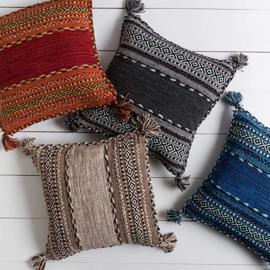 Bensalem Black Geometric Fringe Throw Pillow - Clearance