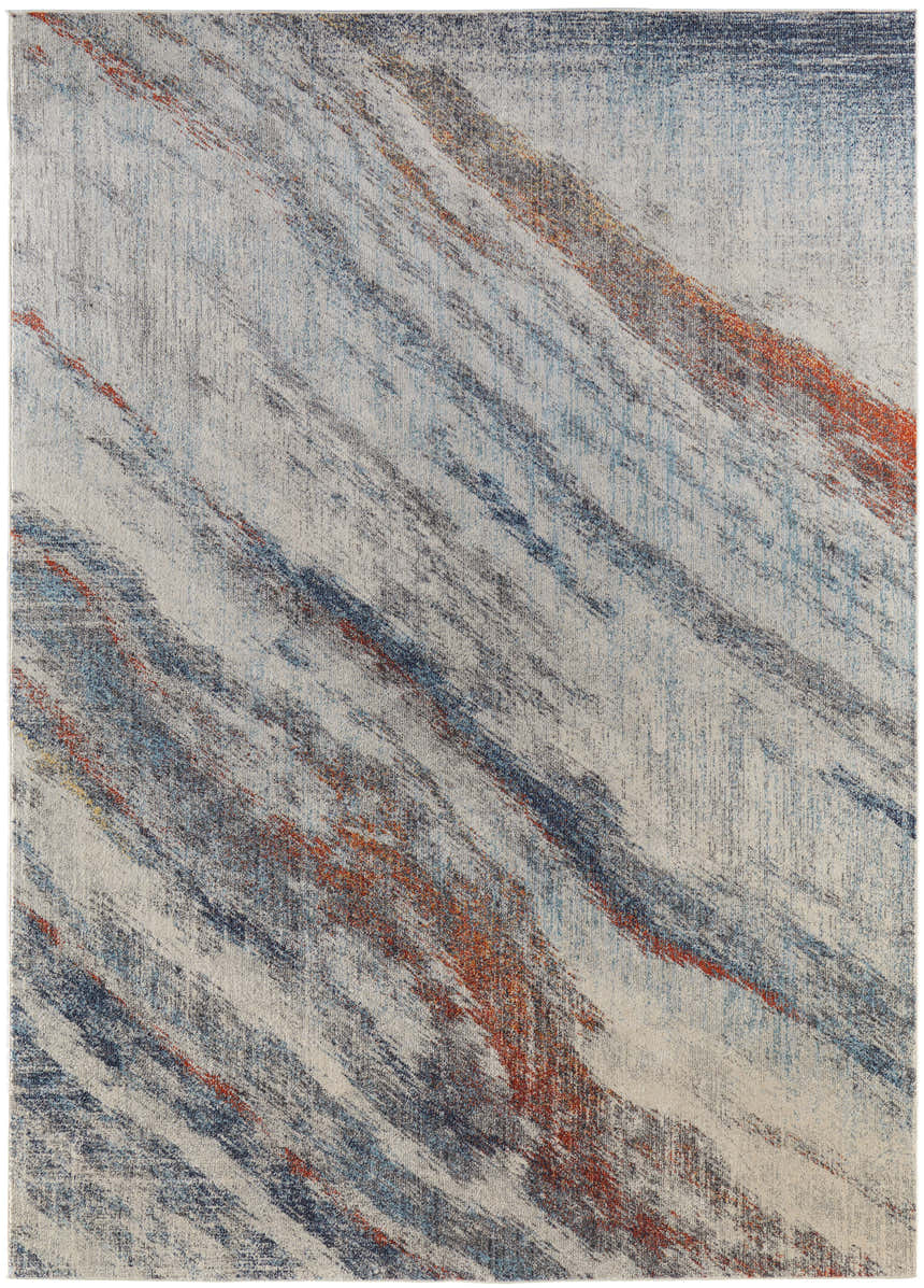 Feizy Edgemont Ivory/Orange/Blue Area Rug. Abstract design with blended brushstroke texture. Design-Rectangle