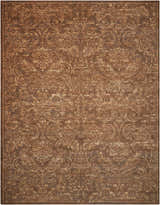 Close-up of the Nourison Silken Allure Chocolate Persian rug, showcasing its brown tones and intricate floral design.