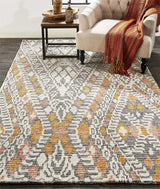 Feizy Arazad Transitional Geometric - Gray/Ivory/Orange Area Rug