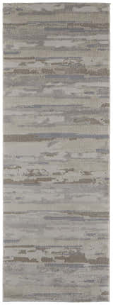 Close-up of Feizy Vancouver rug. Modern abstract design in ivory, tan, and brown. Machine-made texture. Design-Runner