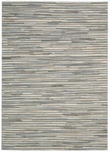 Close-up of the handmade Nourison Capelle Silver rug. Features a textured, horizontal stripe design in gray and cream.