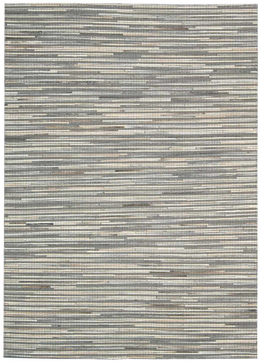 Close-up of the handmade Nourison Capelle Silver rug. Features a textured, horizontal stripe design in gray and cream.
