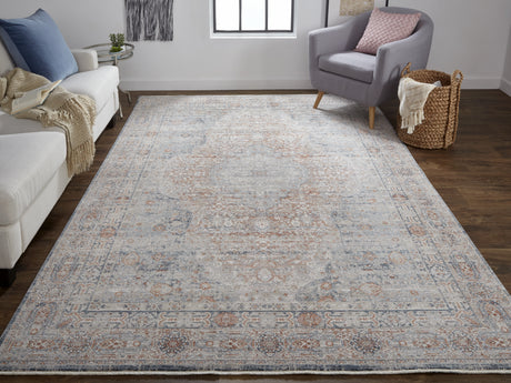 Feizy Marquette Transitional Medallion - Gray/Ivory/Orange Area Rug