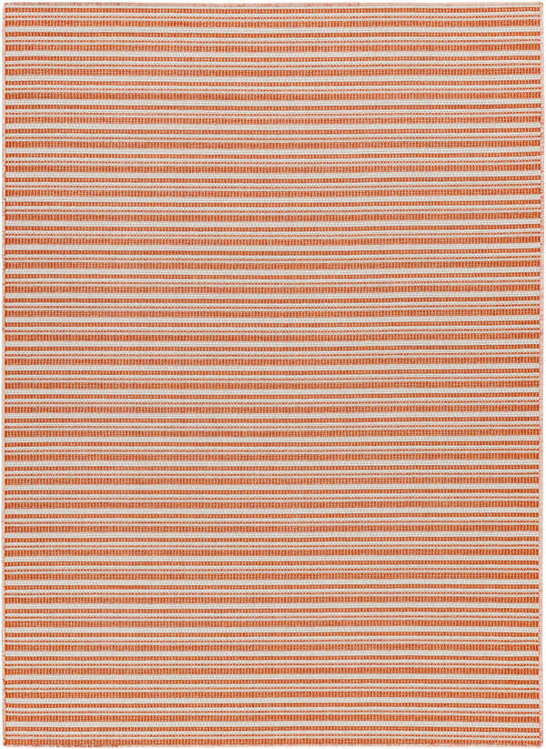 Close-up of the Greg Orange Area Rug showing its woven texture and striped pattern in orange and cream. Design-Rectangle-517