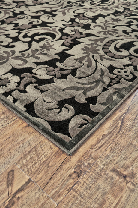 Feizy Saphir Transitional Floral & Botanical - Taupe/Black/Gray Area Rug - Clearance