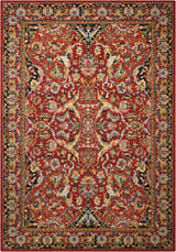 Close-up of the Nourison Timeless Red Traditional Indoor Area Rug, showcasing its floral, farmhouse-style pattern and rich colors.