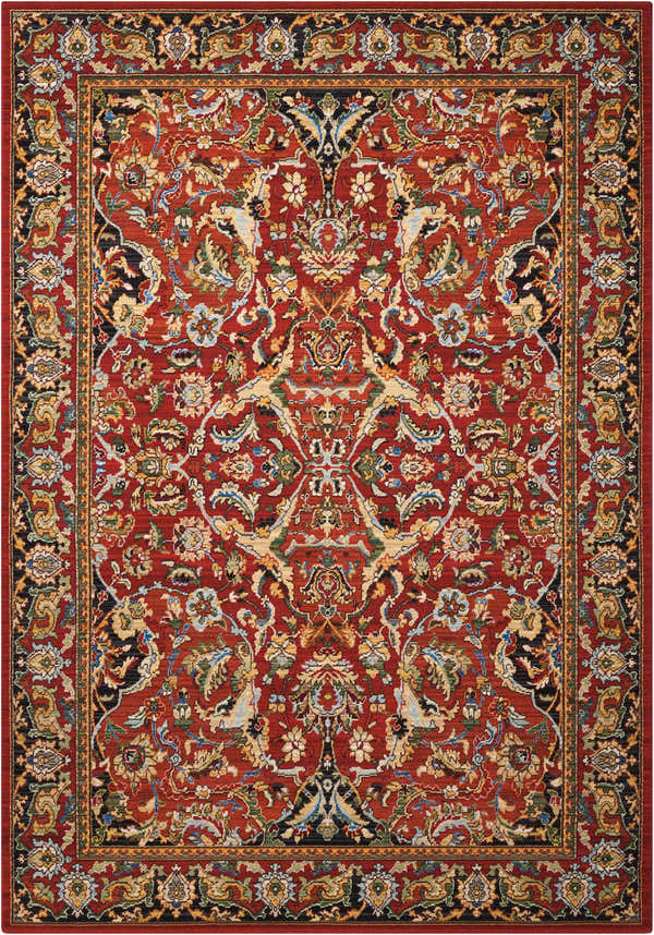 Close-up of the Nourison Timeless Red Traditional Indoor Area Rug, showcasing its floral, farmhouse-style pattern and rich colors.