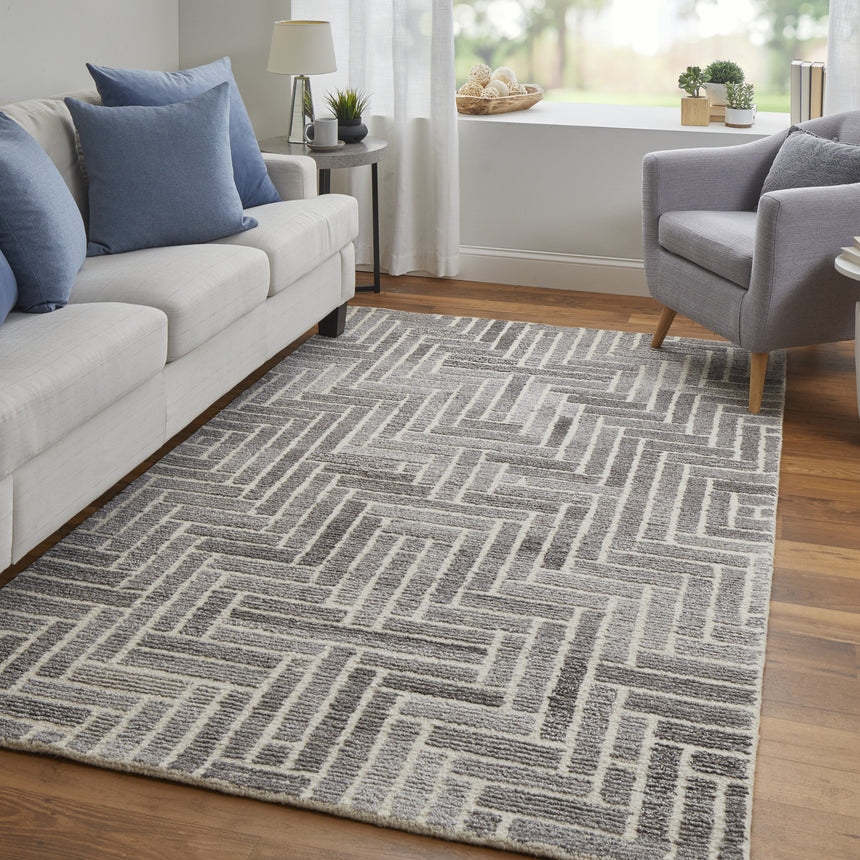 Feizy Asher Transitional Geometric - Taupe/Gray/Tan Area Rug - Clearance