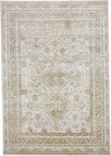 Close-up of the Feizy Aura Modern Persian rug in gold and ivory, featuring a traditional diamond pattern. Design-Rectangle