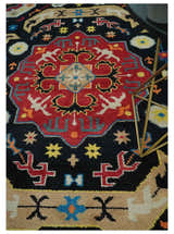 Vibrant colorful 8x10 Black, Maroon and Beige Traditional Medallion Mamluk Design wool Rug
