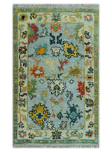 Vibrant Colorful Aqua, Ivory, Gold and Rust Hand Knotted Traditional Oushak Multi Size wool Area Rug
