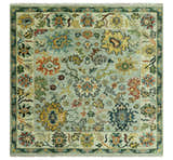 Vibrant Colorful Aqua, Ivory, Gold and Rust Hand Knotted Traditional Oushak Multi Size wool Area Rug