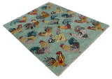 Vibrant Colorful Beautiful Chicken Bird Sage, Ivory, Gold and Brown Hand Knotted Multi Size Wool Area Rug