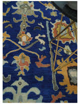 Vibrant Colorful Blue, Silver and Mustard Hand knotted Traditional Oushak Multi Size wool Area Rug