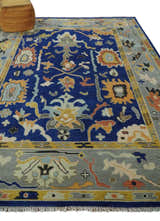 Vibrant Colorful Blue, Silver and Mustard Hand knotted Traditional Oushak Multi Size wool Area Rug