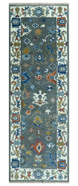 Hand Knotted Charcoal And Ivory Traditional Oushak Wool Area Rug